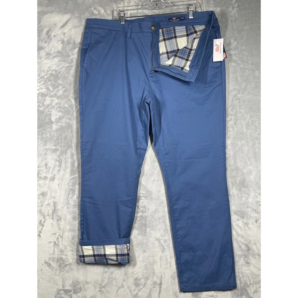 Vineyard Vines Mens 40x32 Cozy Lined Breaker Pant Moonshine Blue Flannel Chinos